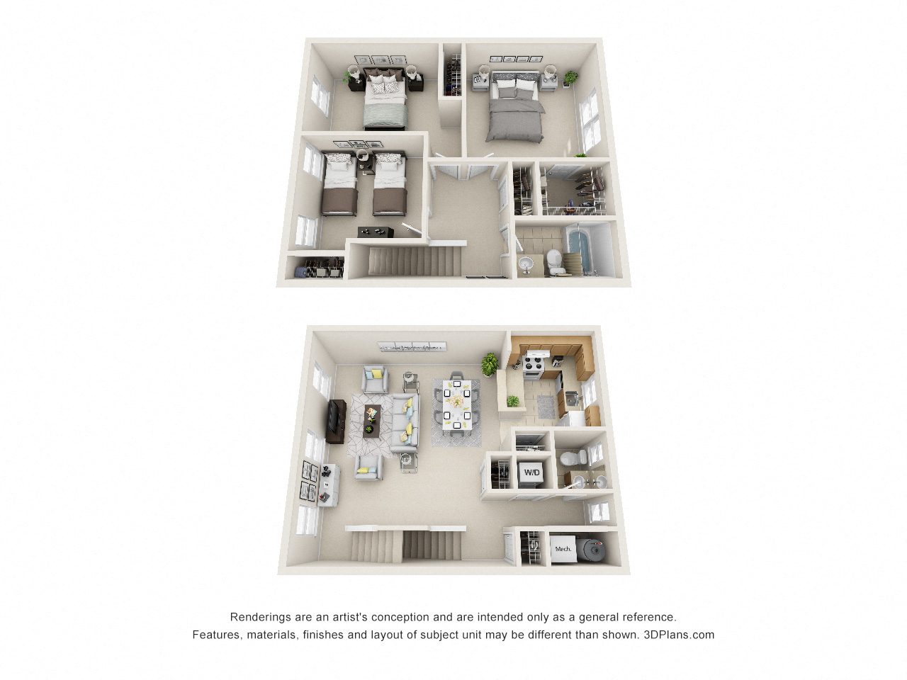 Floor plan for 3 beds, 1.5 baths, 1403 sqft